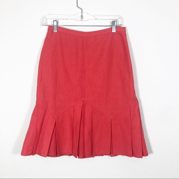 🔥SALE🔥 Charles Chang-Lima linen blend watermelon red peplum skirt sz6 - Picture 1 of 4